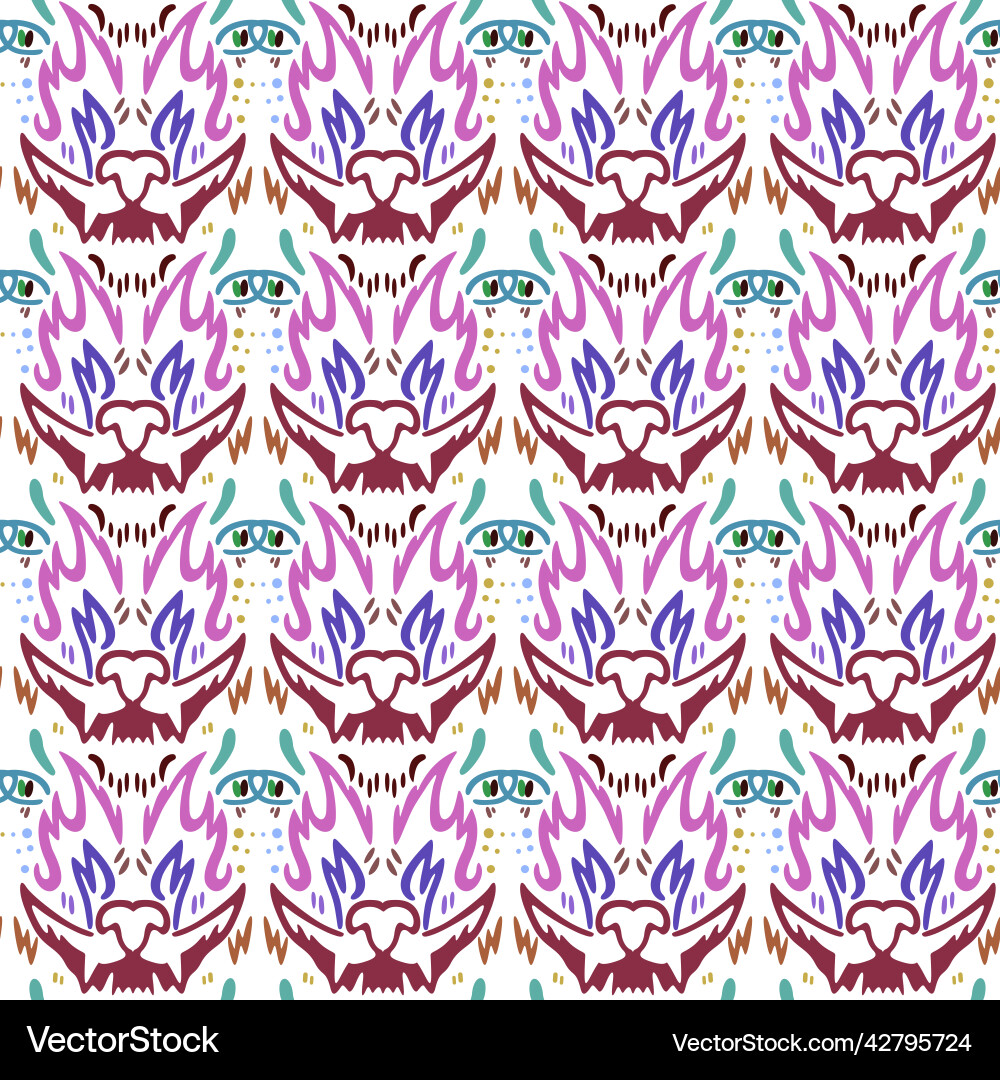 Regular psychedelic pattern with crying wolf heads Regular psychedelic pattern with crying wolf heads vector image