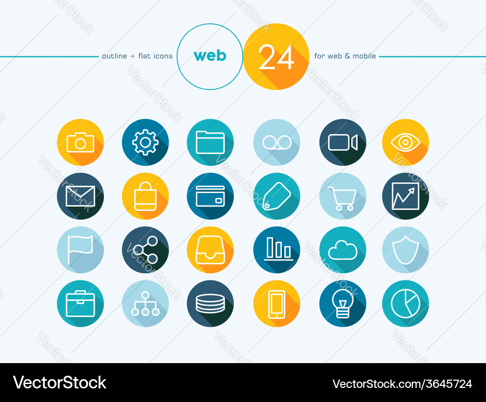 Web flat icons outline style set vector image
