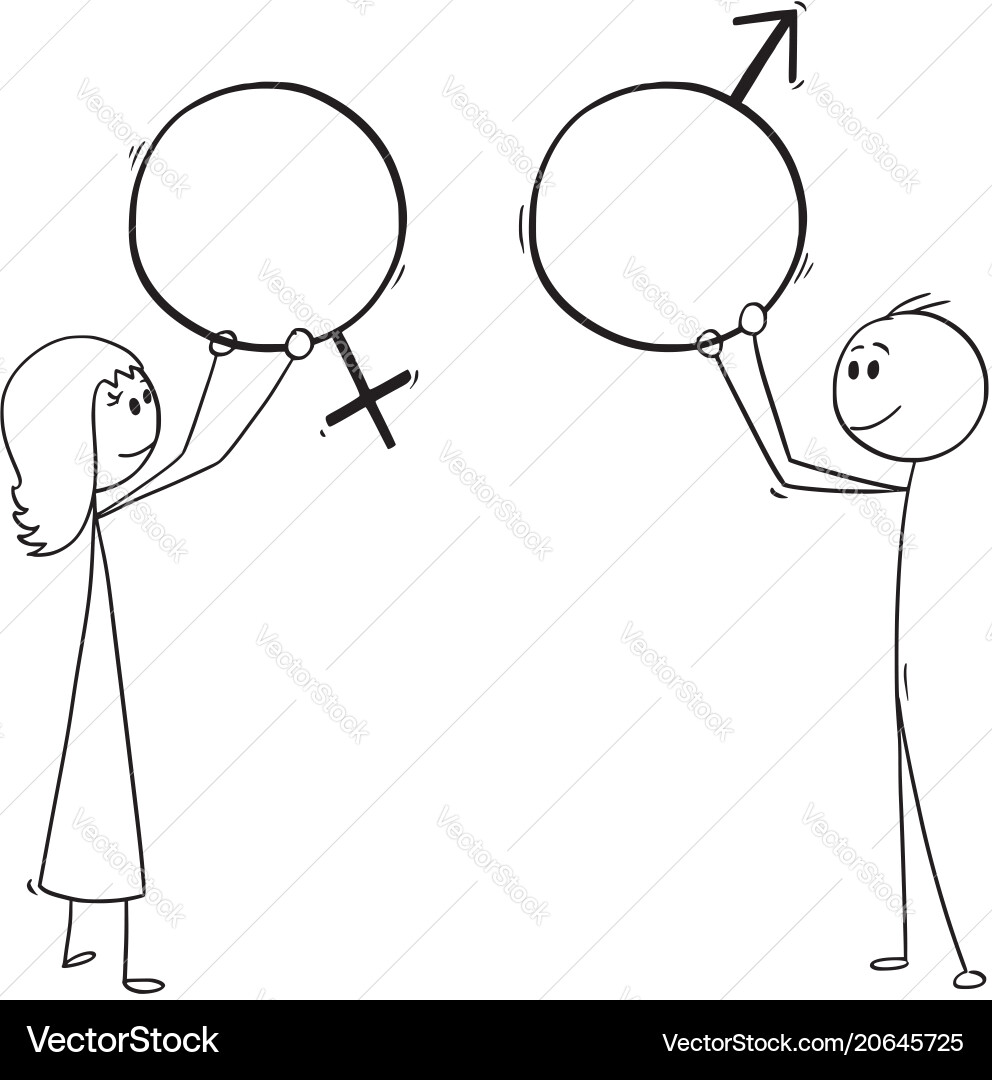 Cartoon of man and woman holding male female vector image