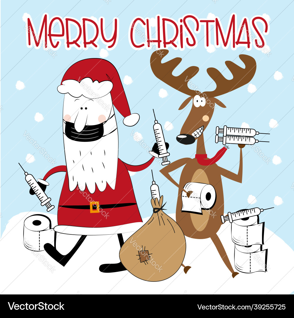 Merry christmas -santa claus in mask and reindeer vector image