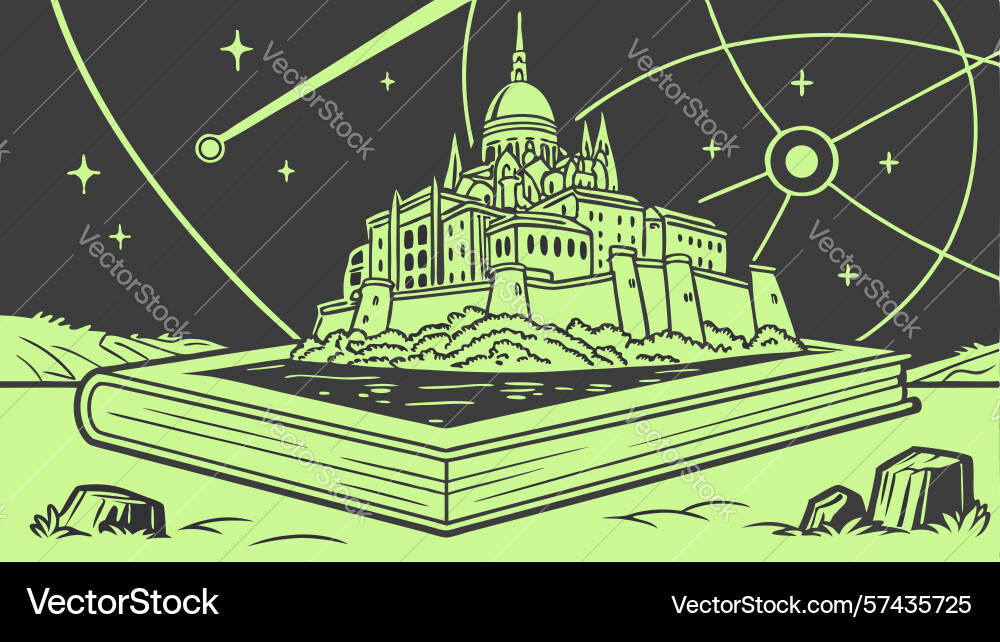 Open book with castle emerging design generative Vector Image
