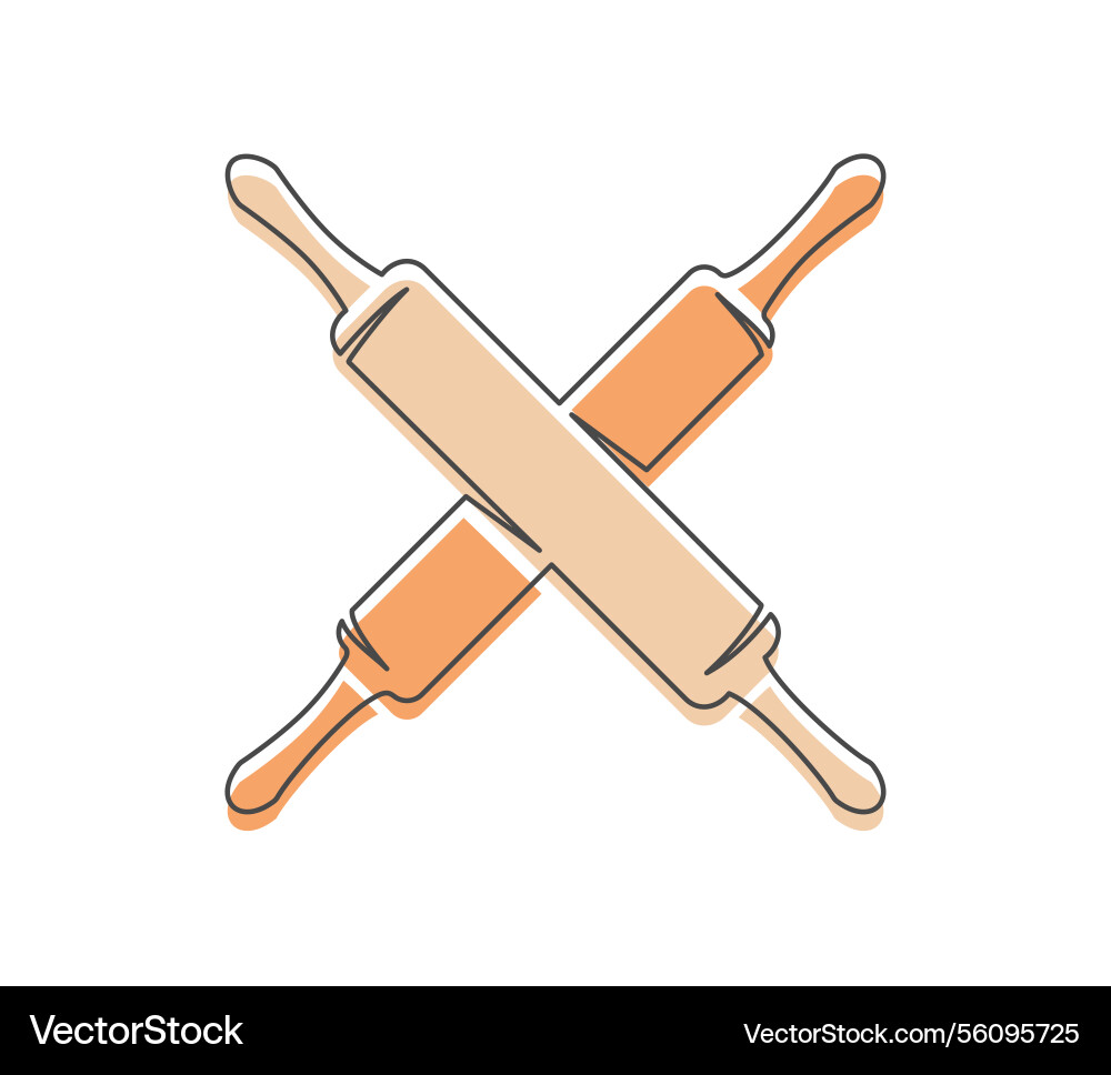 Rolling pins continuous one line icon isolated Rolling pins continuous one line icon isolated vector image