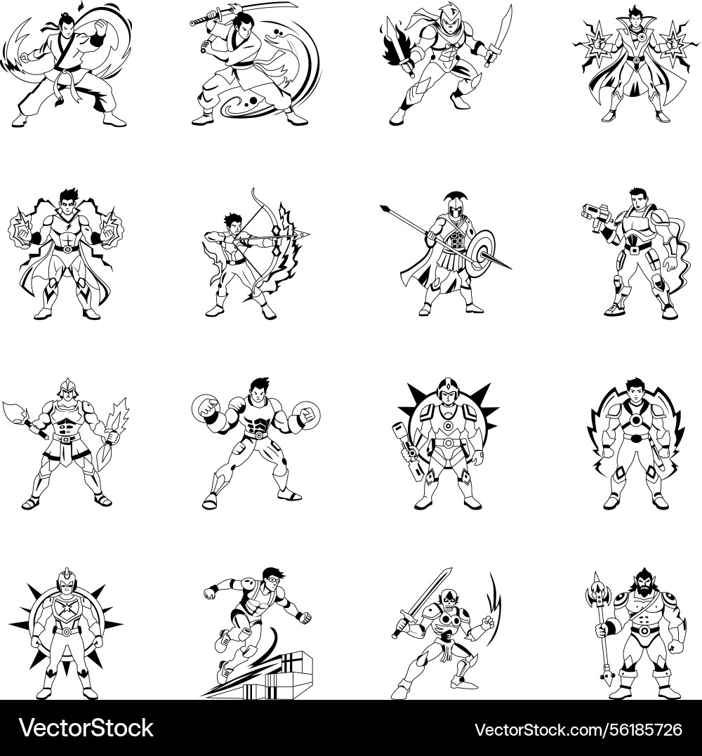 Bundle of glyph style video game characters Vector Image