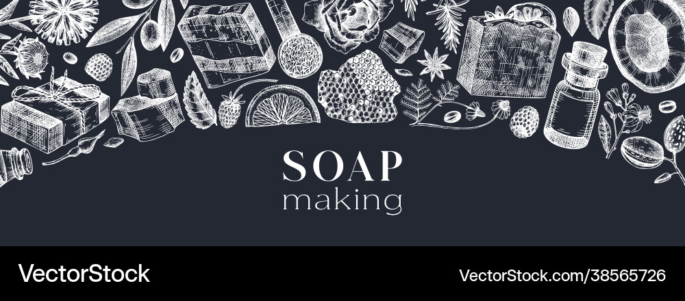 Soap making ingredients banner on chalkboard Soap making ingredients banner on chalkboard vector image