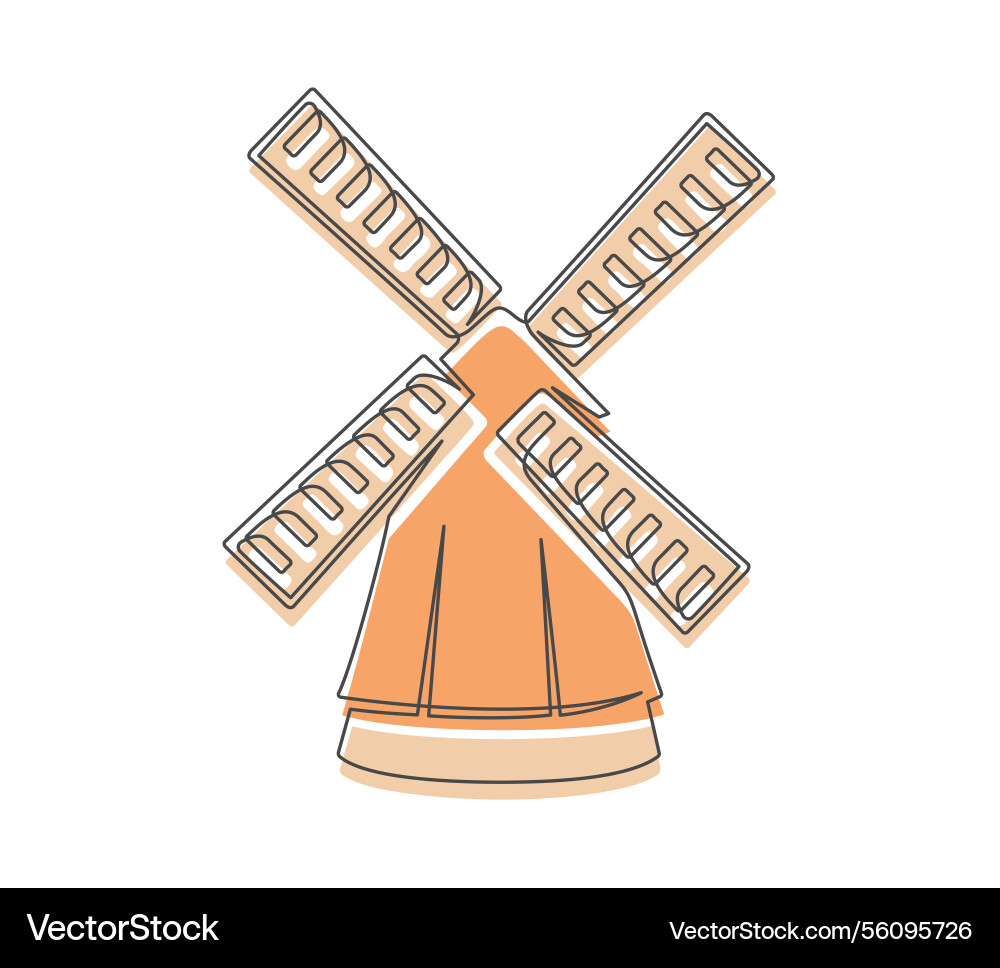 Windmill continuous one line icon isolated Windmill continuous one line icon isolated Vector Image