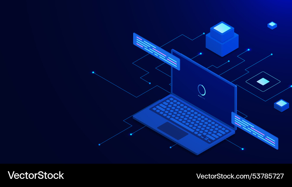 Big data processing with laptop and server Vector Image