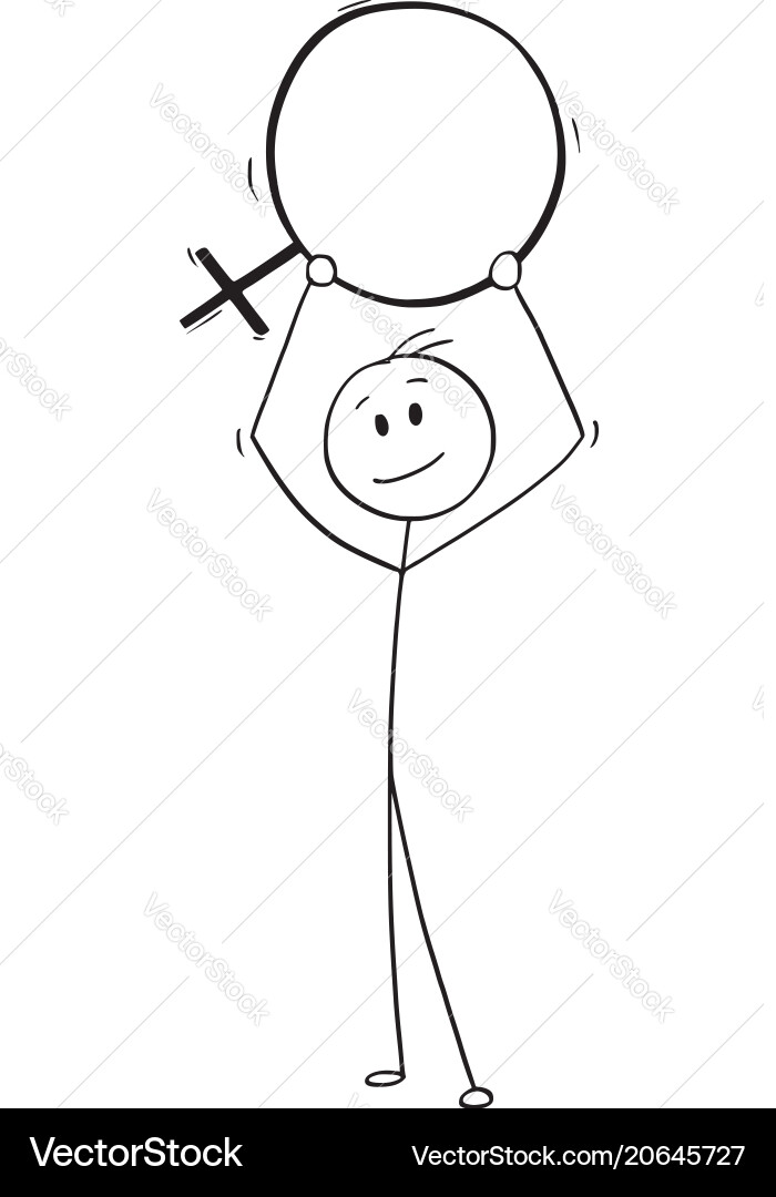 Cartoon of man holding female sex symbol Cartoon of man holding female sex symbol vector image