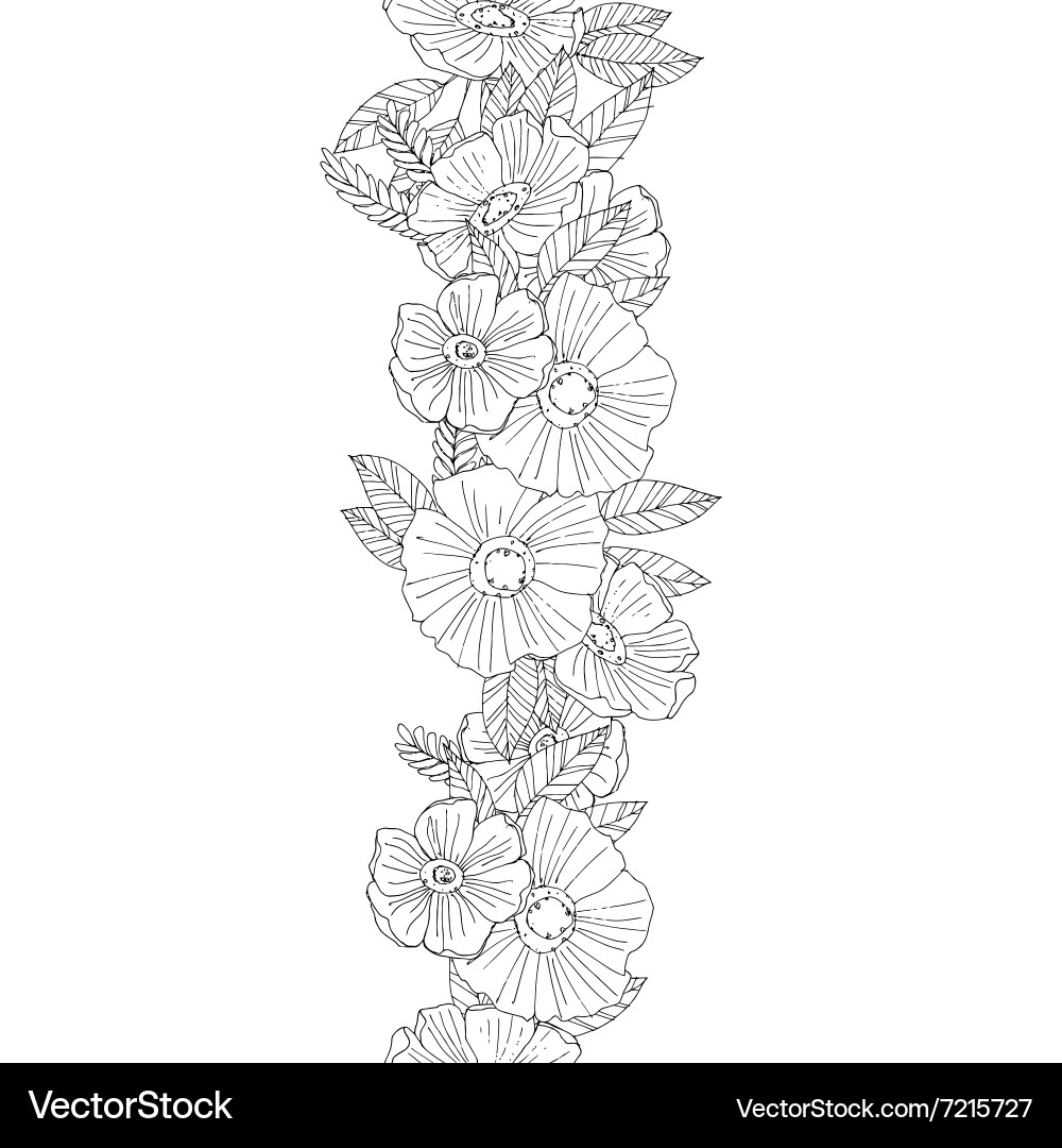 Floral Border - Schwarz & Weiß Vektorbild