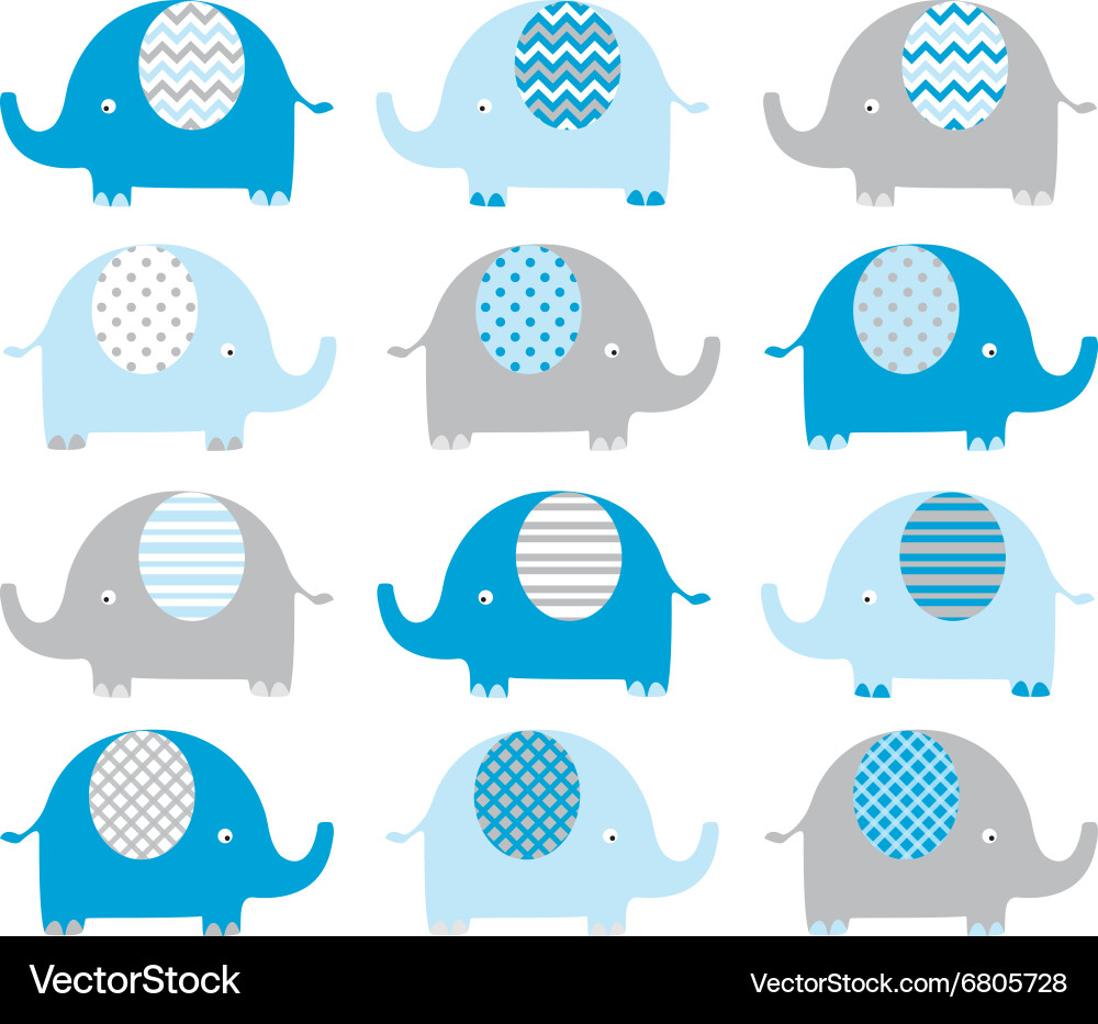 Cute Blue Elephant Patterns Royalty Free Vector Image
