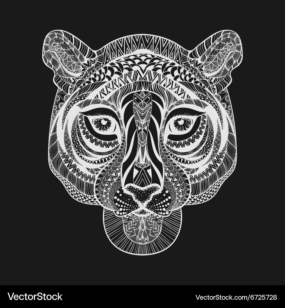 Entangle stylized white tiger face hand drawn Vector Image