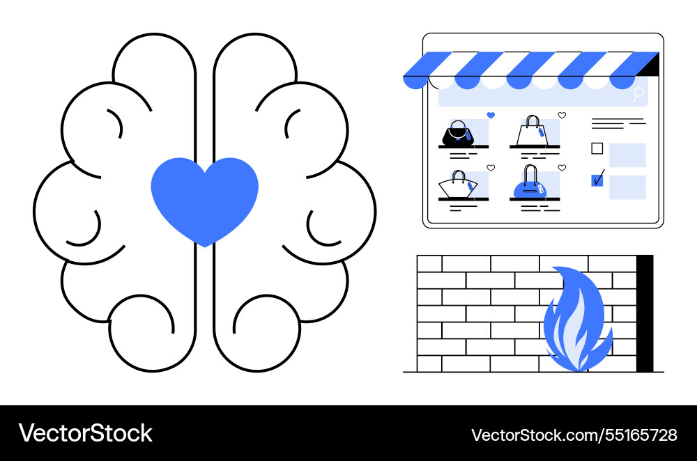 Heart within brain interactive shopping website Vector Image