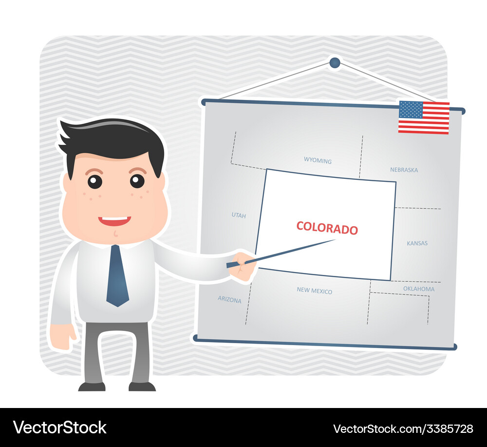 Man with a pointer points to map of colorado Vector Image