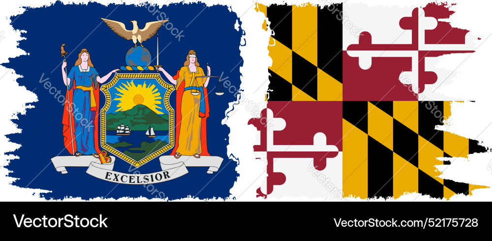Maryland and new york states grunge brush flags Maryland and new york states grunge brush flags vector image