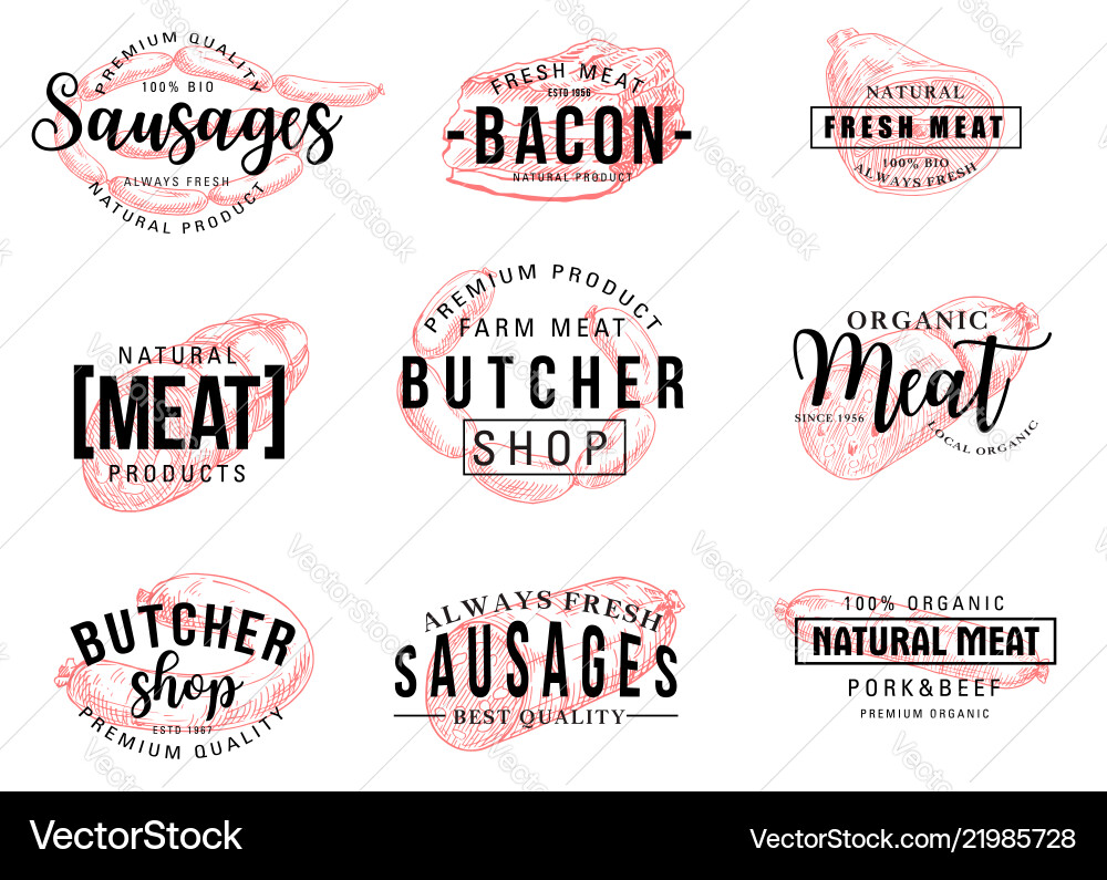 Meat products butcher shop lettering Meat products butcher shop lettering Vector Image