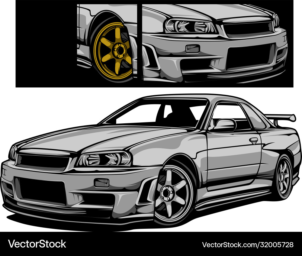 Skyline r34 comic style vector image