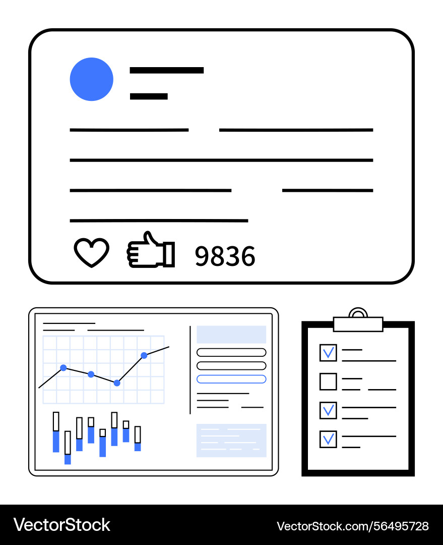Social media post metrics data analysis and task Social media post metrics data analysis and task vector image