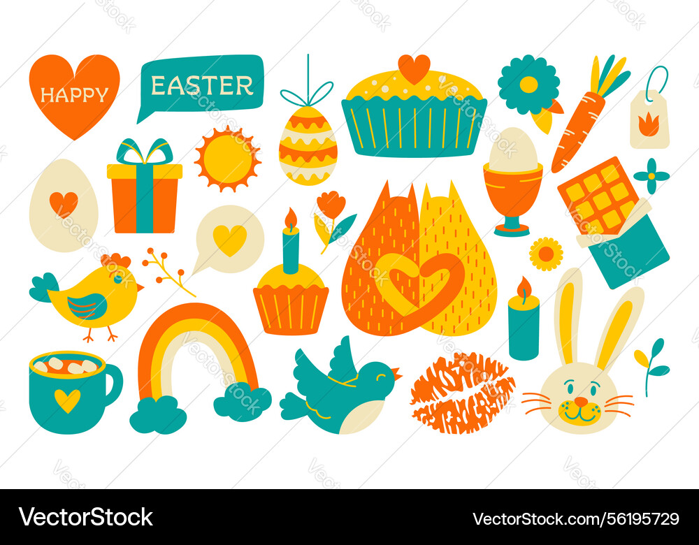 Cute Easter Stickers & Illustrations vector image