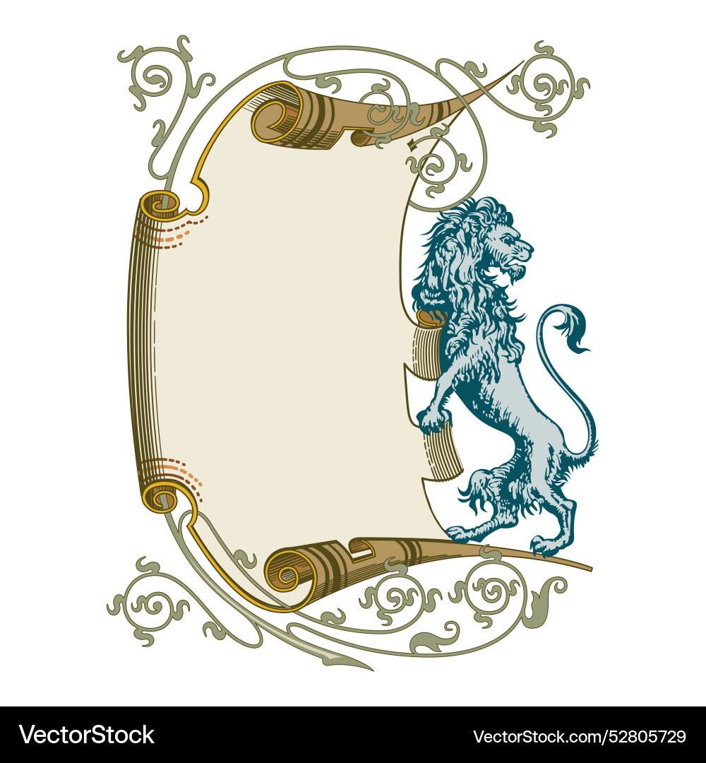 Gilded frame with lion design Vector Image