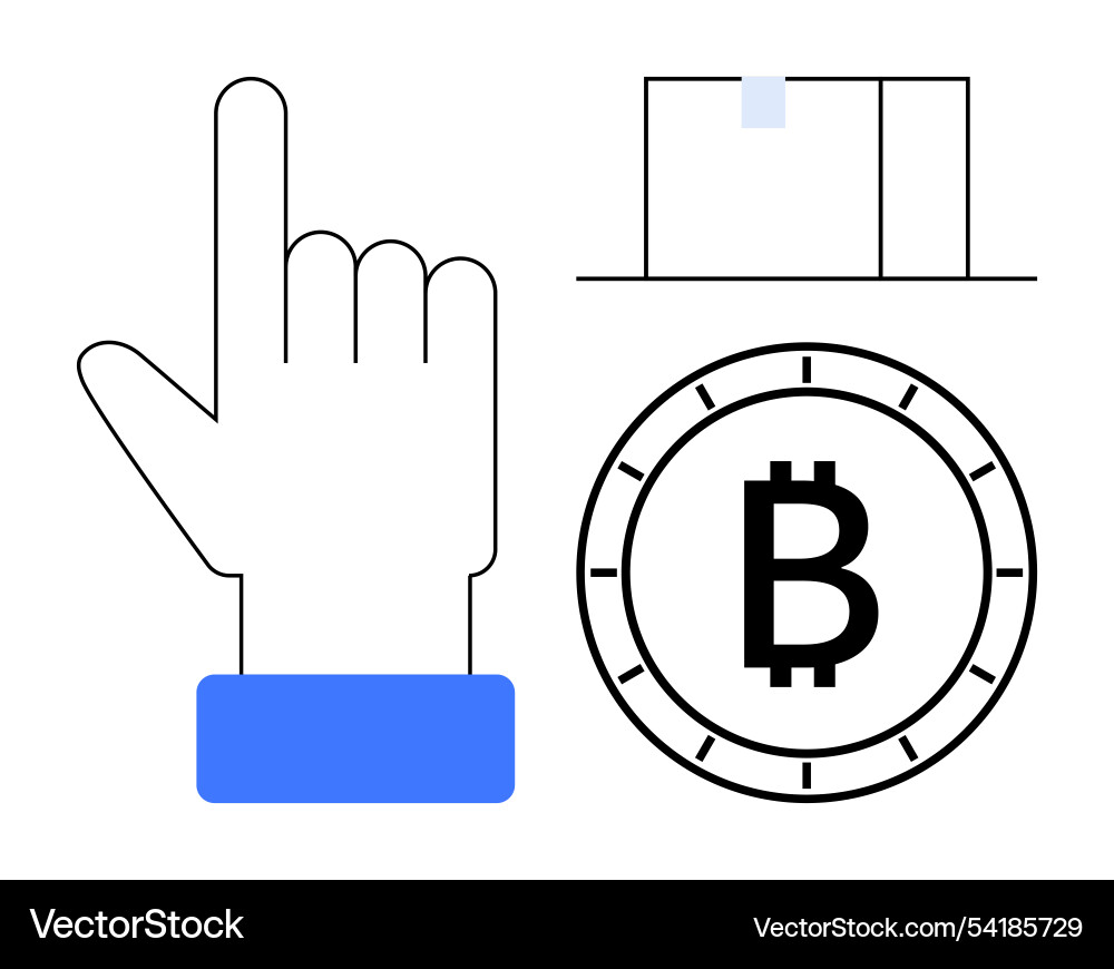 Hand pointing upward delivery box and bitcoin vector image