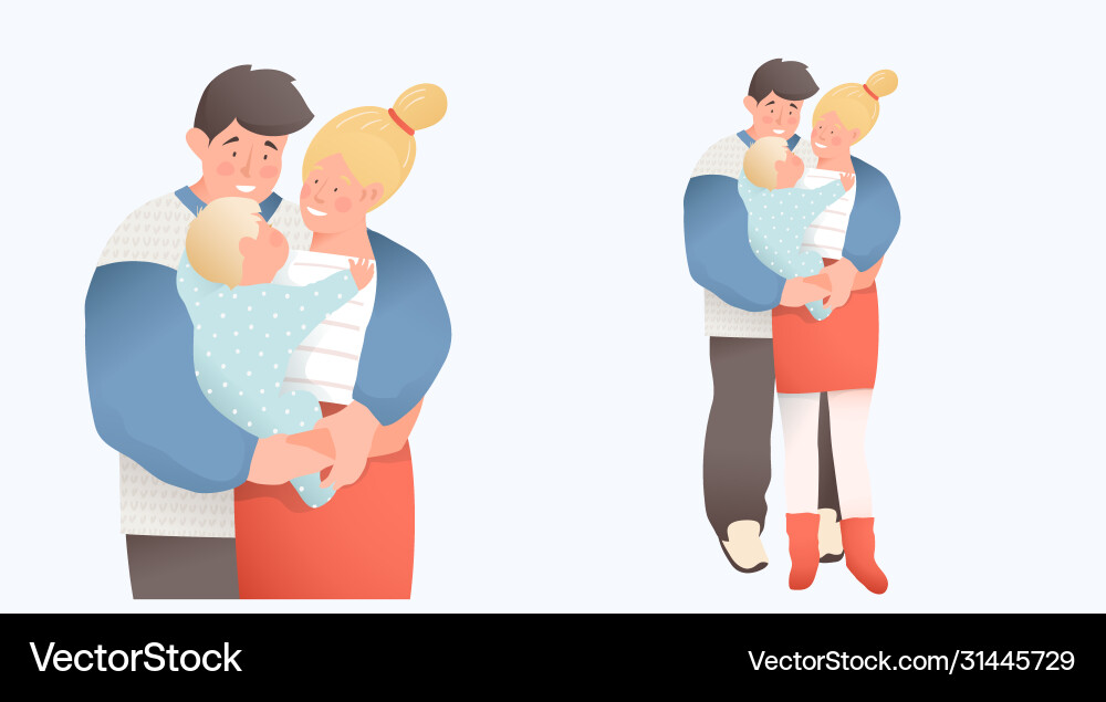 Little cute bakid bonding young family vector image