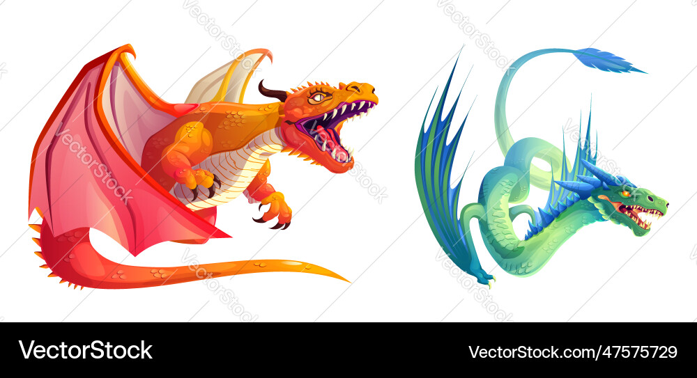 Magic Fantasy Drachen Set für Fee Spiel Cartoon Magic Fantasy Drachen Set für Fee Spiel Cartoon vektorbild