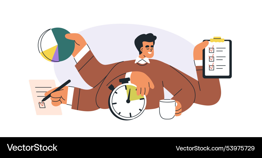 Multitasking work and time management concept Multitasking work and time management concept vector image