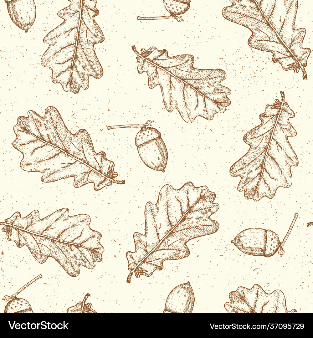 Oak tree seamless pattern with leave and acorn vector image
