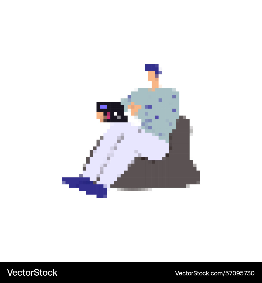Mosaic pixel-style icon of person relaxing on bean Vector Image