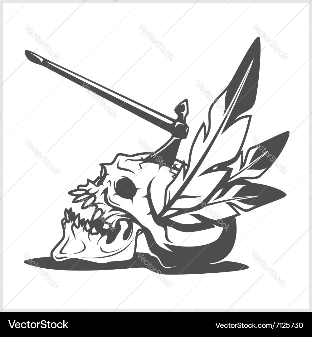 Native American Skull with Tomahawk Vector Image
