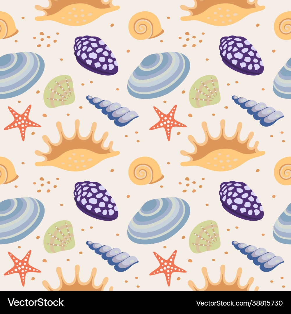 Seamless repeat pattern with seashells vector image