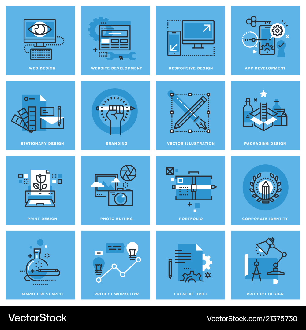 Thin Line Concept Icons - Digital & Workflow vector image