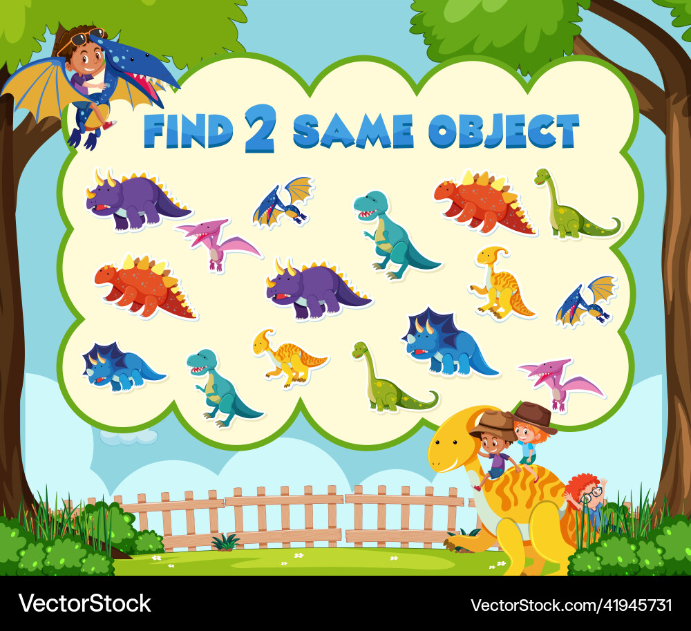 Dinosaur Find Object Game Template vector image