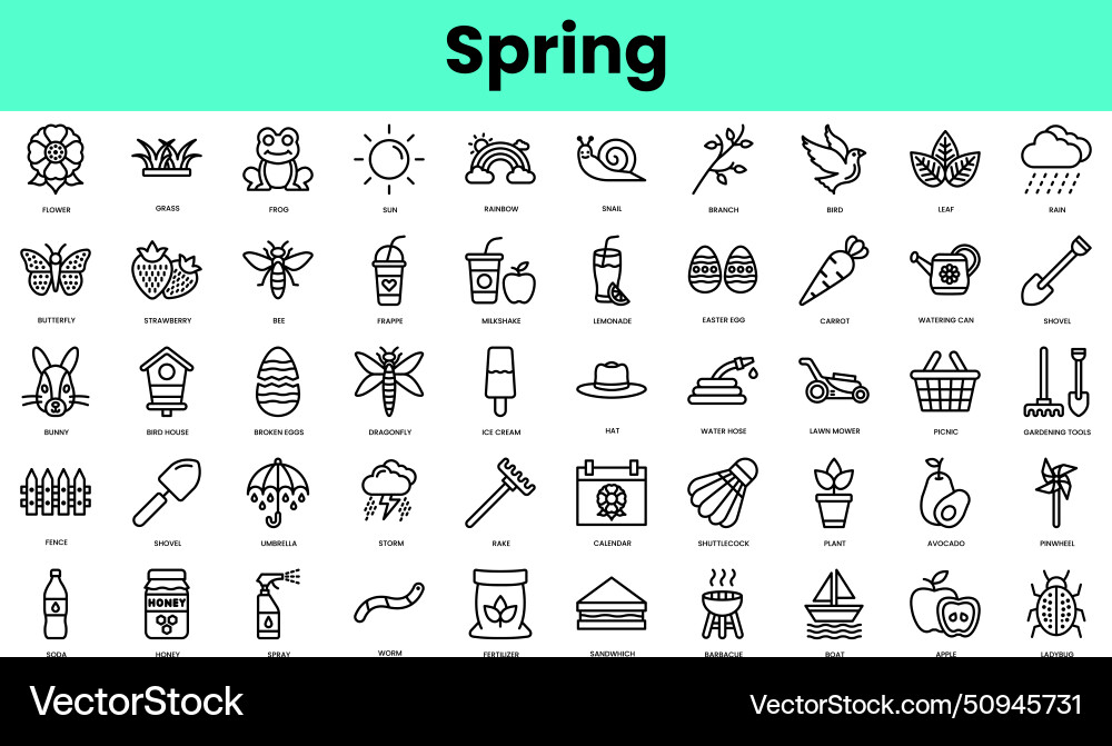 Set of spring icons linear style icon bundle Set of spring icons linear style icon bundle vector image