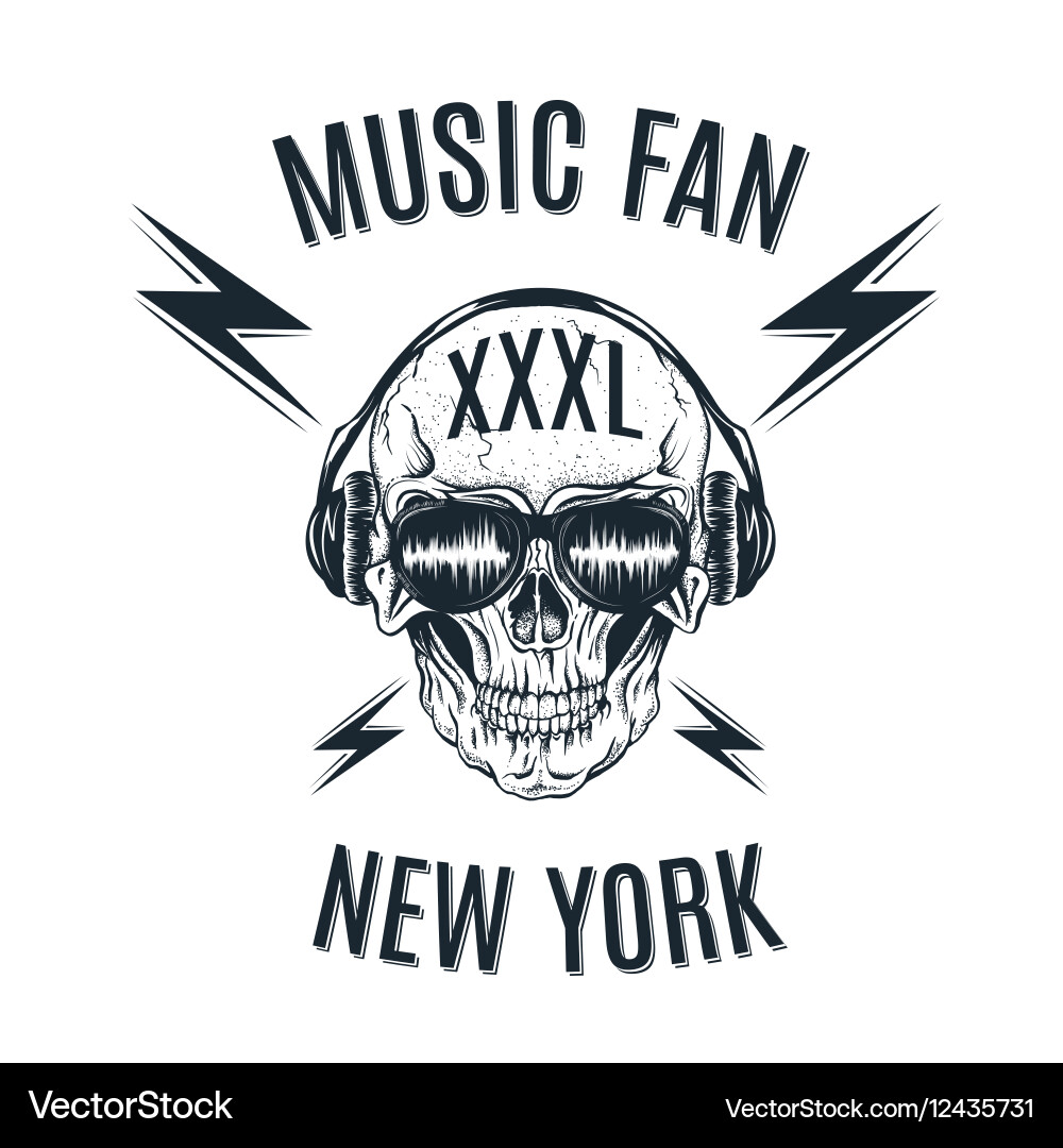 Skull Headphones Music Label Vector Image