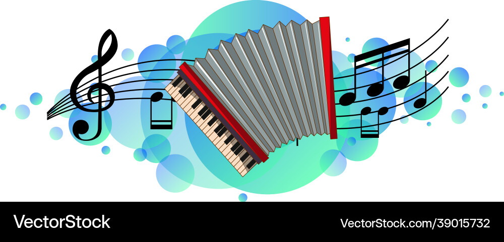 Accordion musical instrument with melody symbols vector image