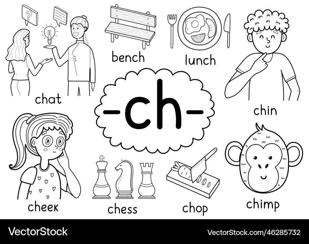 Ch digraph spelling rule black and white Ch digraph spelling rule black and white vector image
