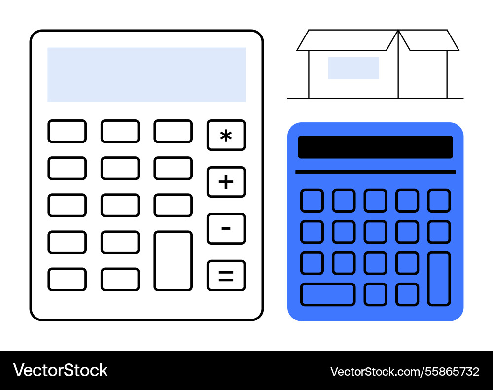 Two calculators and a folded box design outlining Two calculators and a folded box design outlining Vector Image