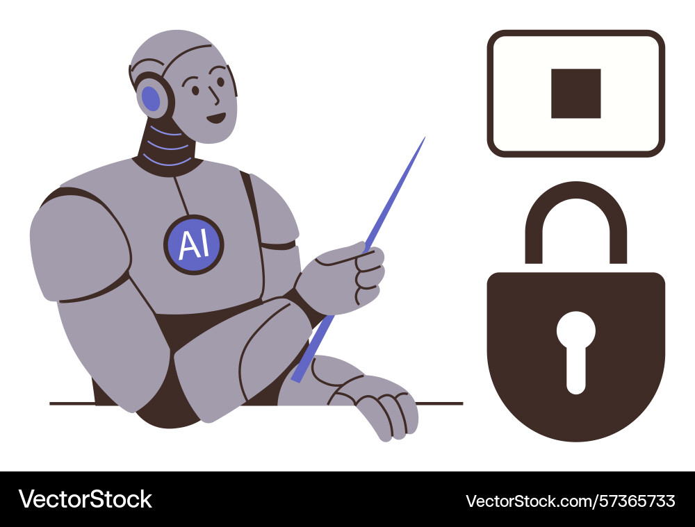 Ai robot explaining data security with pointer Ai robot explaining data security with pointer vector image