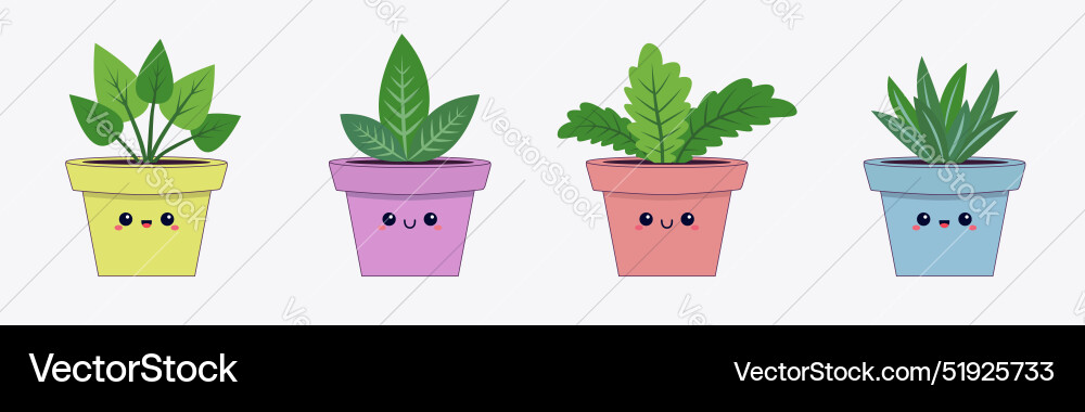 Flower pot collection house plant set line green Flower pot collection house plant set line green vector image