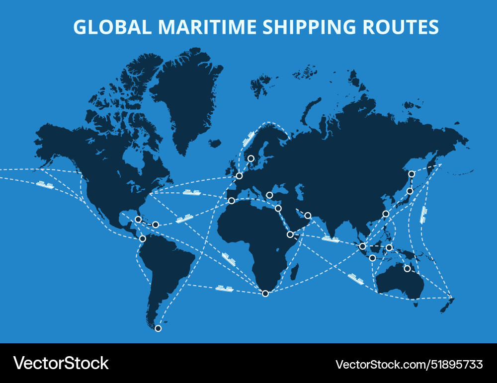Global maritime shipping routes map international Global maritime shipping routes map international vector image