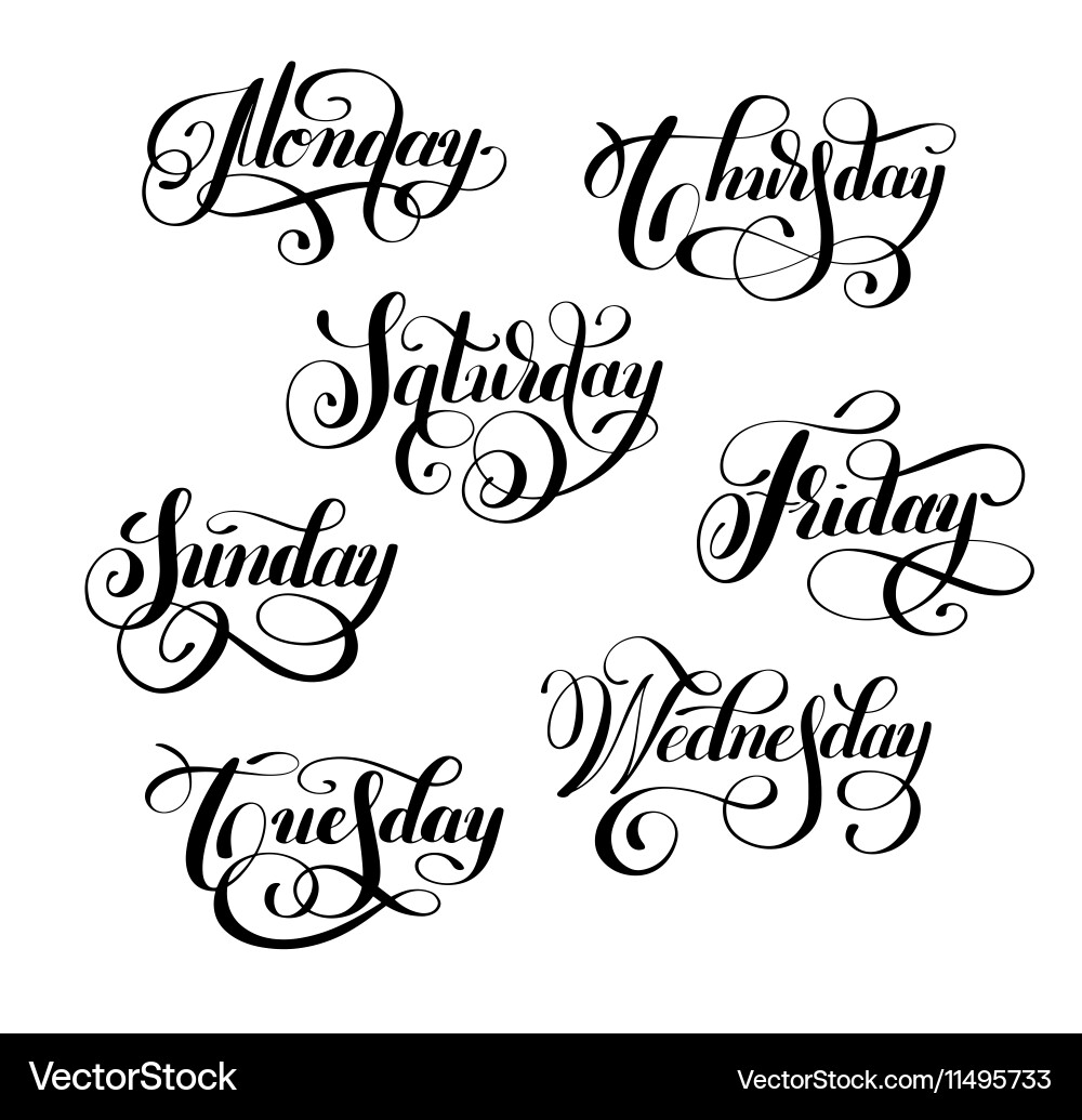 Handwritten Days of the Week Calligraphy Vector Image