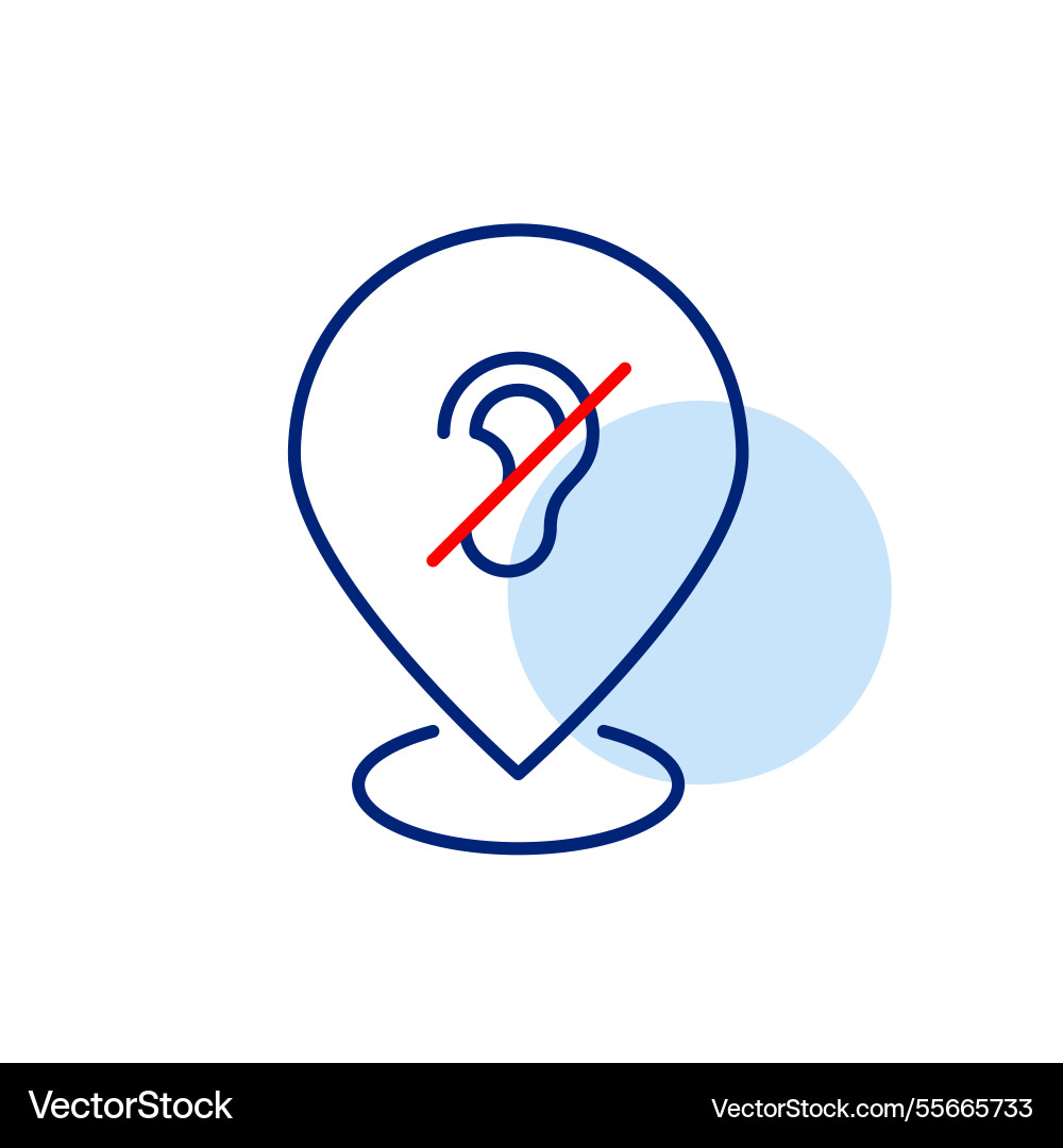 Map pointer with ear crossed out hearing impaired Map pointer with ear crossed out hearing impaired Vector Image