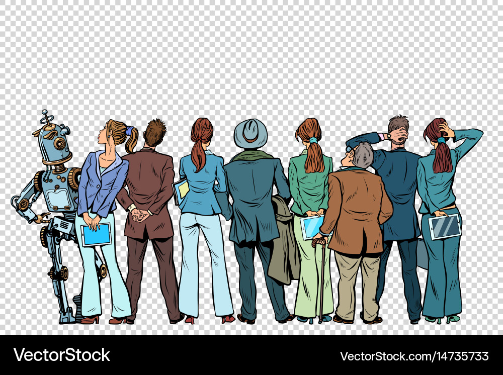 Retro Business Group with Robot Vector Image