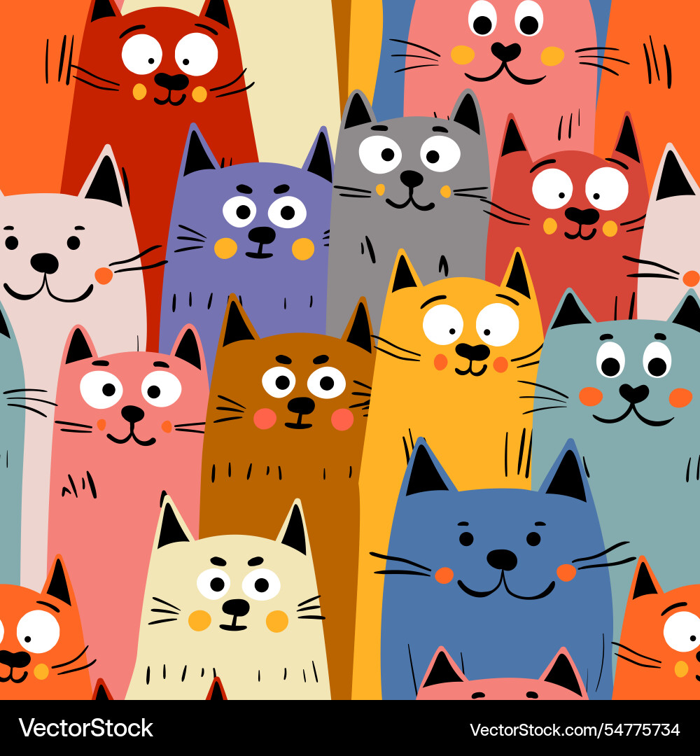 Seamless pattern with cute kitten print different Vector Image