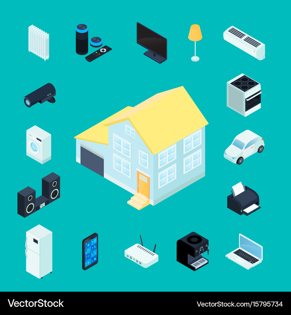 Smart Home Isometric Icons Vektorbild