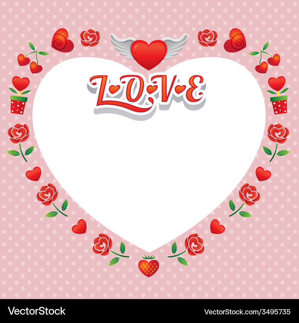 Heart shape frame and border with icons Vector Image