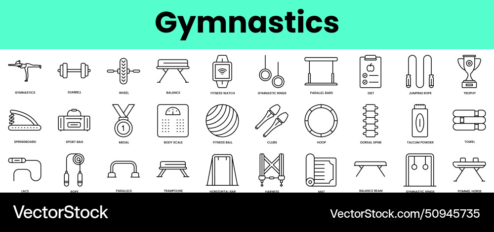 Set of gymnastics icons linear style icon bundle Set of gymnastics icons linear style icon bundle Vector Image