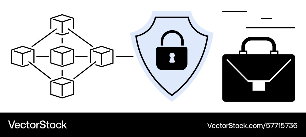 Blockchain network with security shield and Blockchain network with security shield and vector image