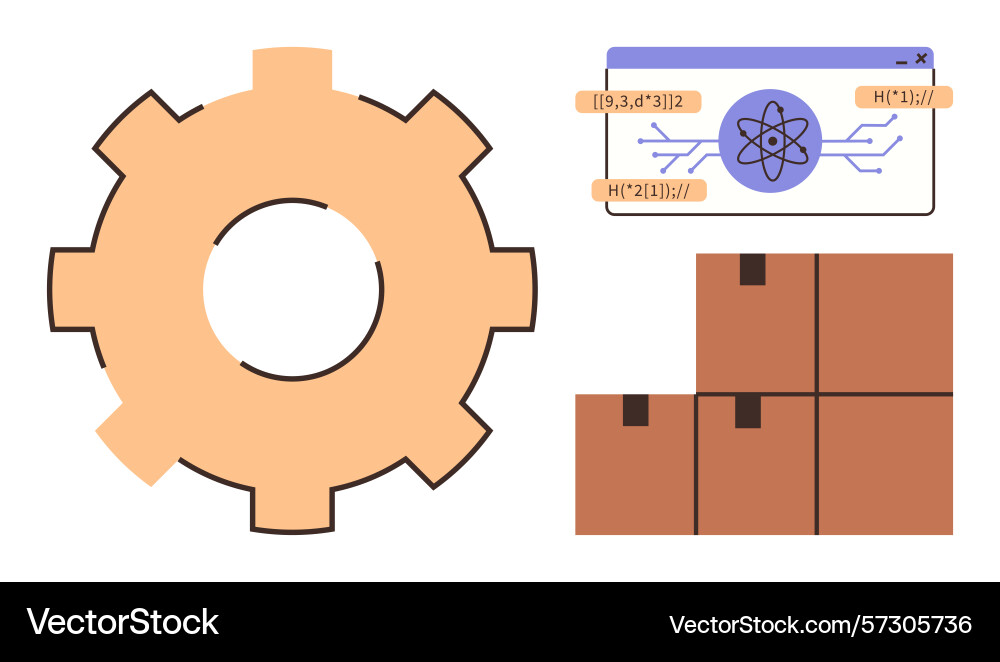 Gear mechanism code window with atomic symbol Gear mechanism code window with atomic symbol vector image
