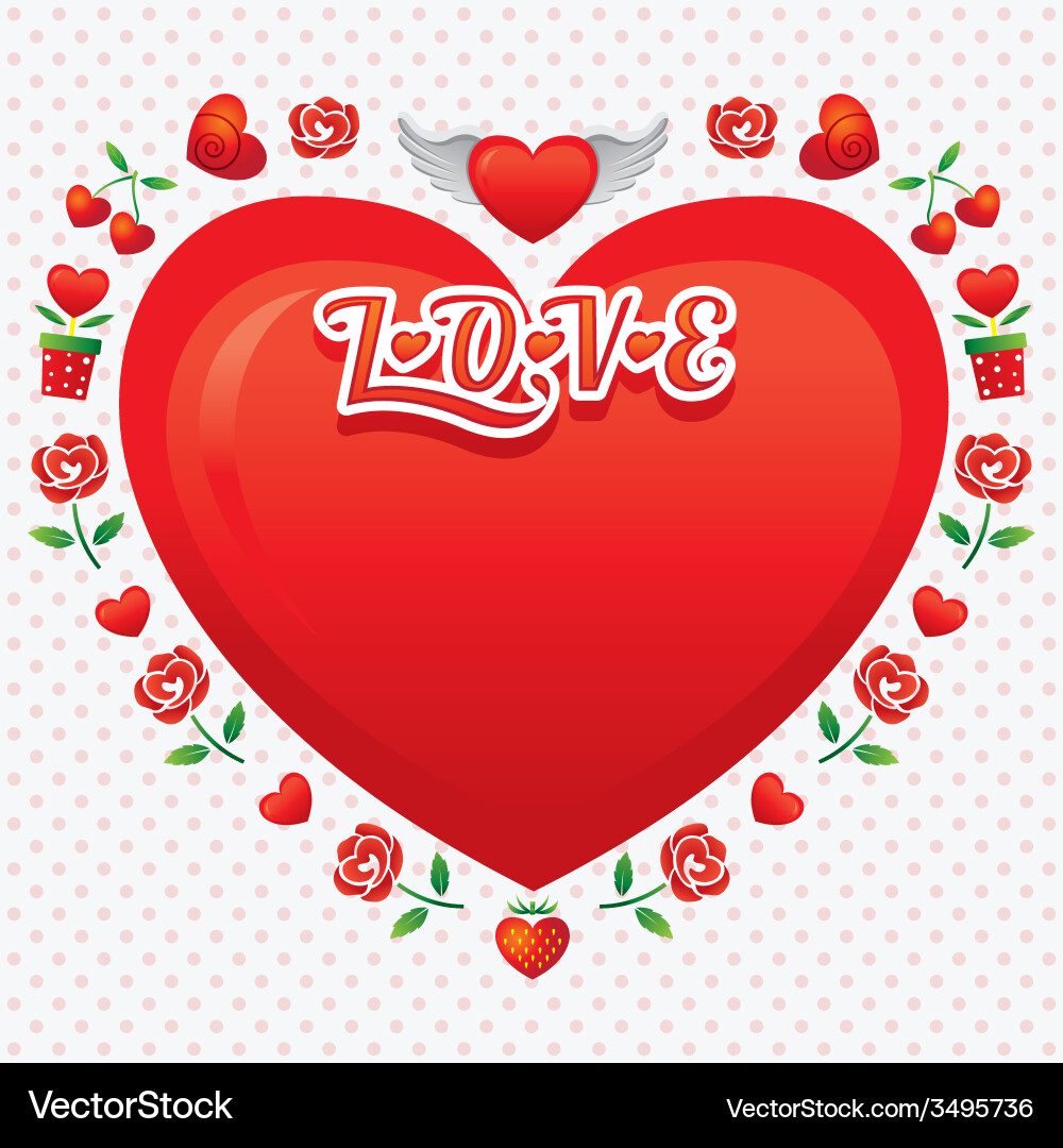 Heart shape frame and border with icons vector image